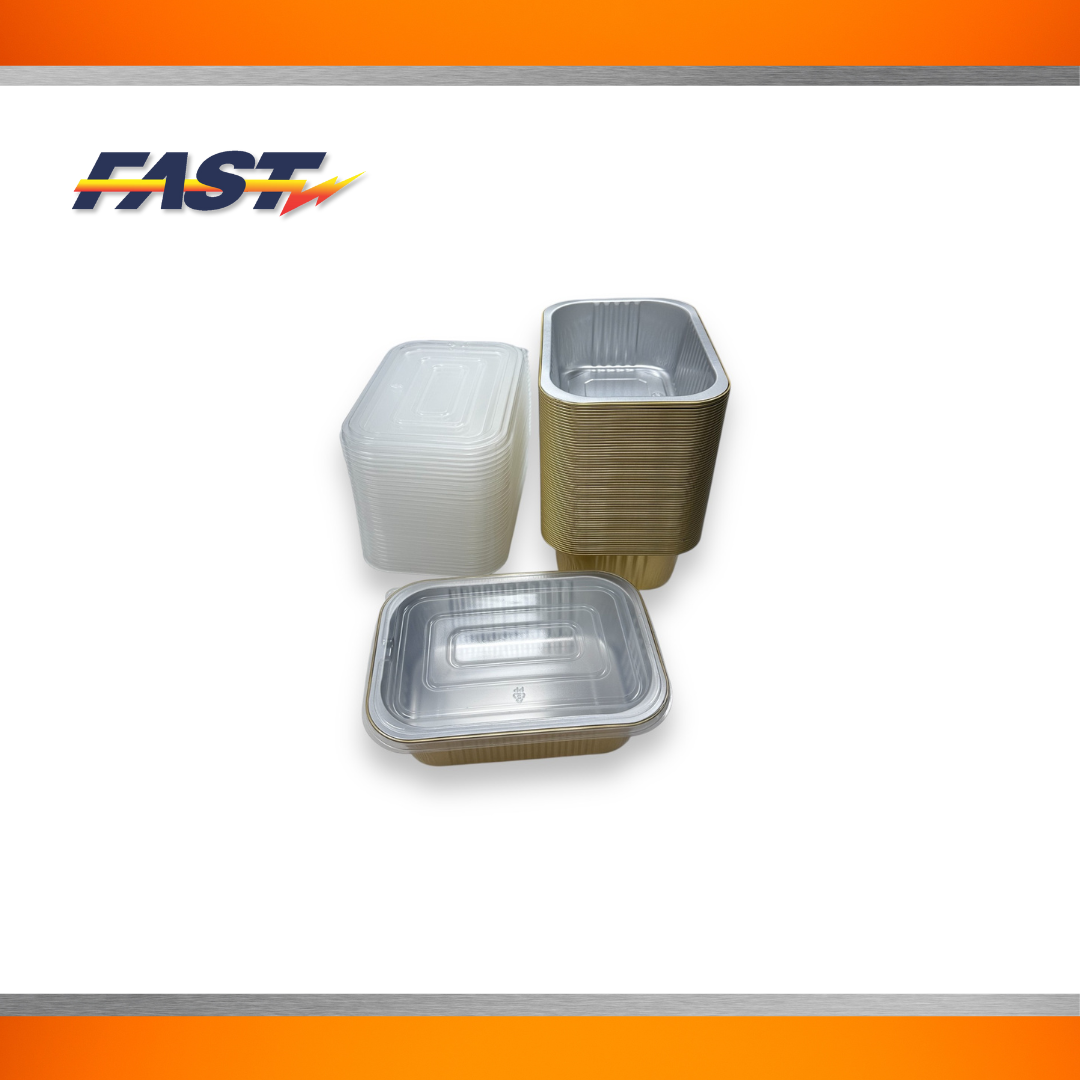 Gold Aluminum Rectangular Container with Plastic Lid 32oz.