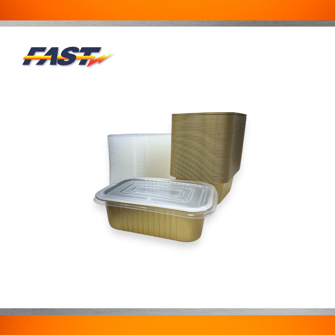 Gold Aluminum Rectangular Container with Plastic Lid 112oz.