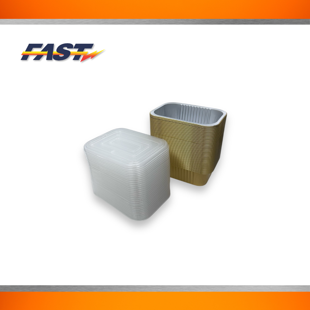 Gold Aluminum Rectangular Container with Plastic Lid 112oz.