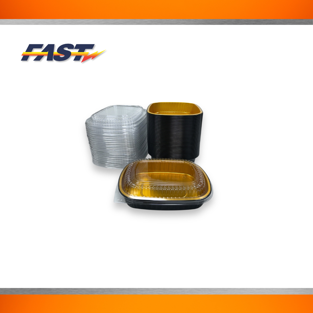 Black / Gold Aluminum Oval Container with Plastic Lid 26.5oz.