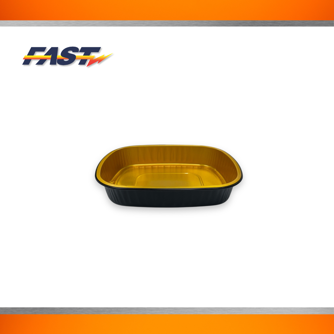 Black / Gold Aluminum Oval Container with Plastic Lid 26.5oz.