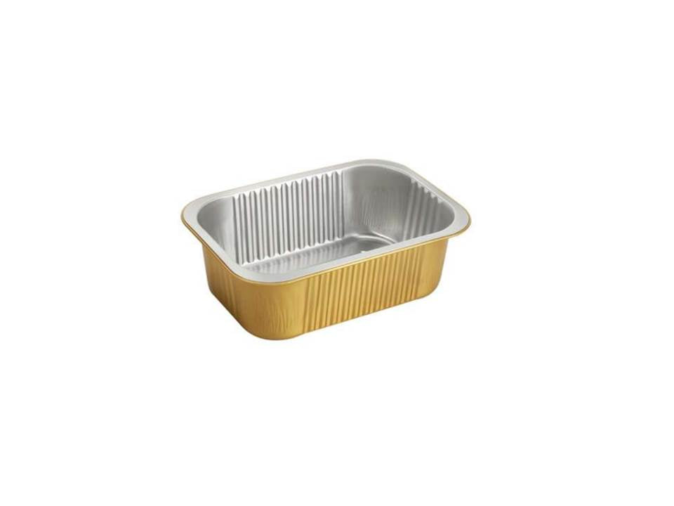 Gold Aluminum Rectangular Container  with Plastic Lid 32oz.