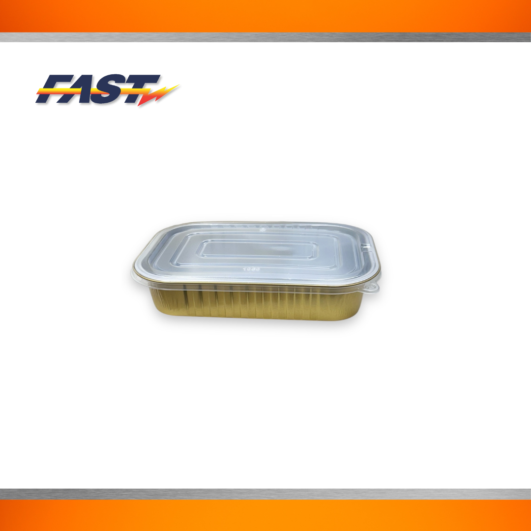 Gold Aluminum Rectangular Container with Plastic Lid 34oz.