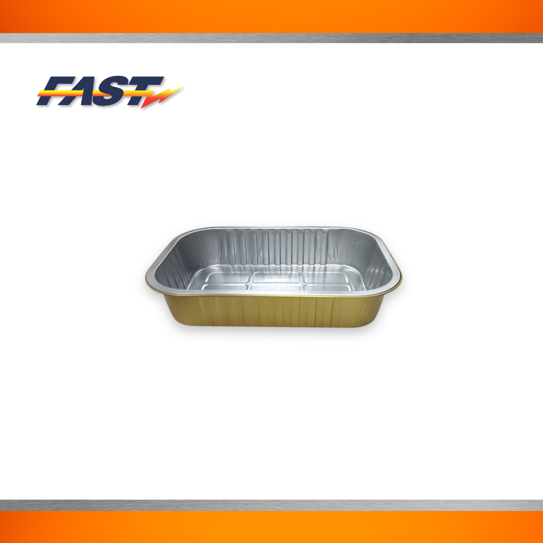 Gold Aluminum Rectangular Container with Plastic Lid 34oz.