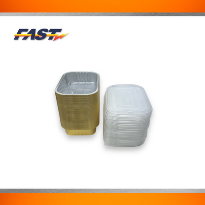 Gold Aluminum Rectangular Container  with Plastic Lid 75oz.