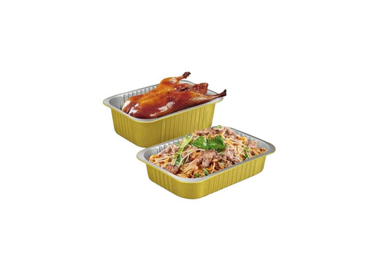 Gold Aluminum Rectangular Container  with Plastic Lid 75oz.