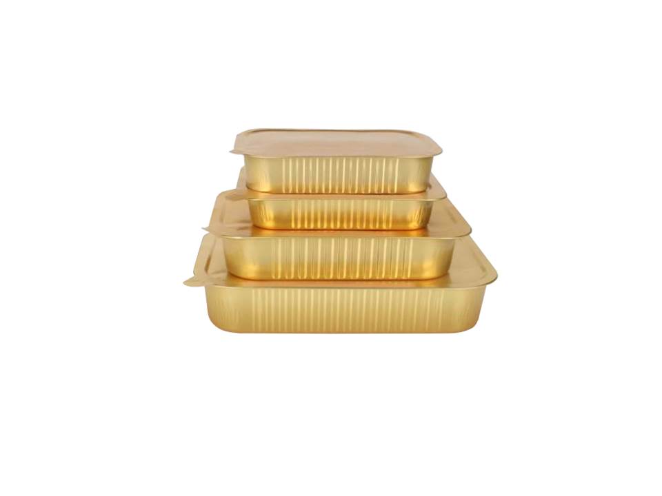 Gold Aluminum Rectangular Container with Plastic Lid 112oz.