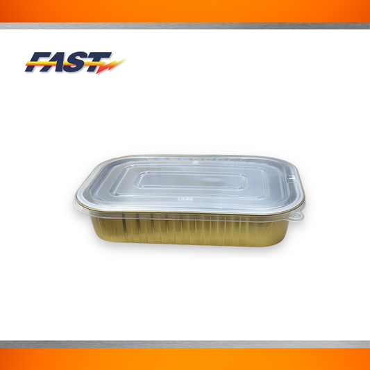 Gold Aluminum Rectangular Container  with Plastic Lid 75oz.