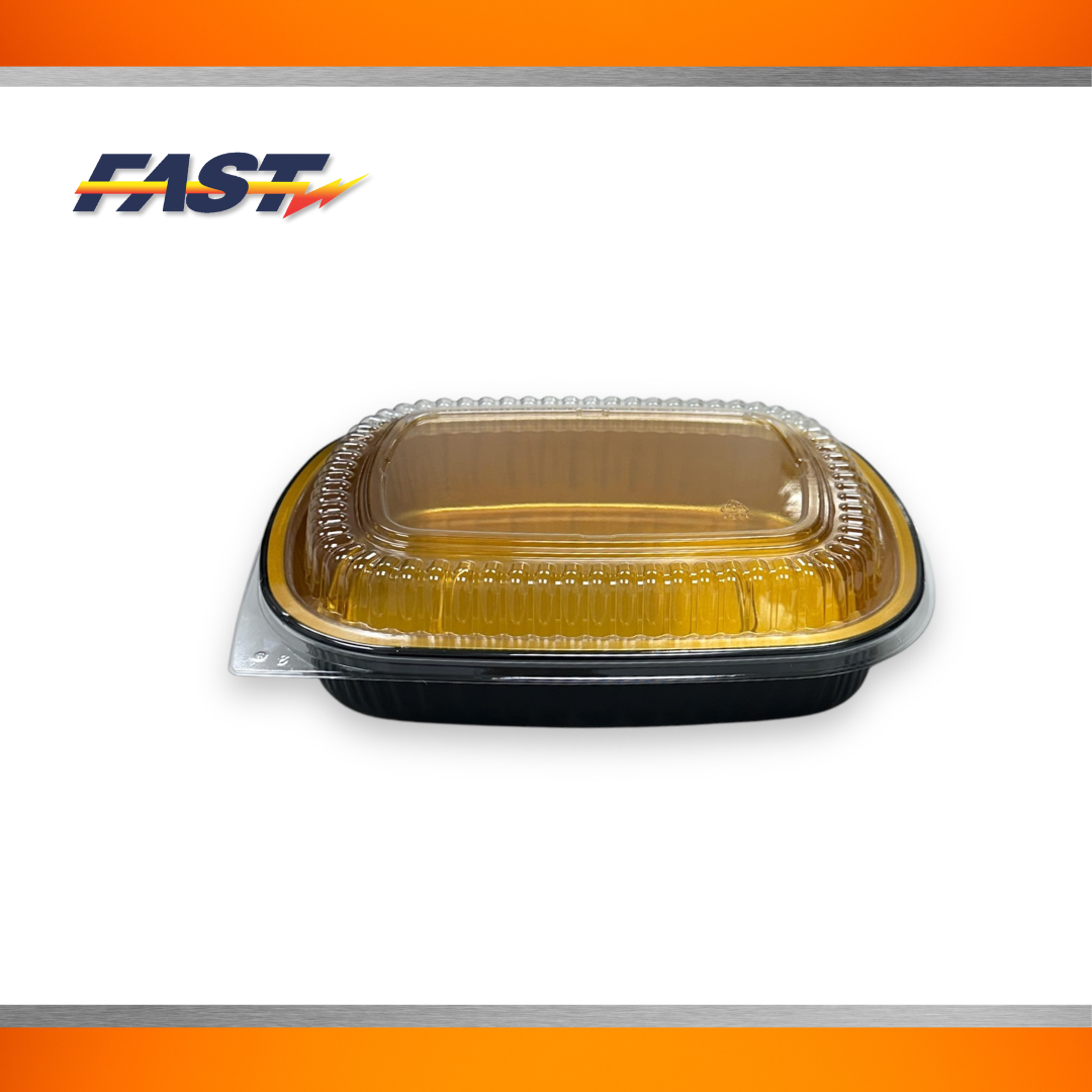 Black & Gold Aluminum Oval Container with Plastic Lid