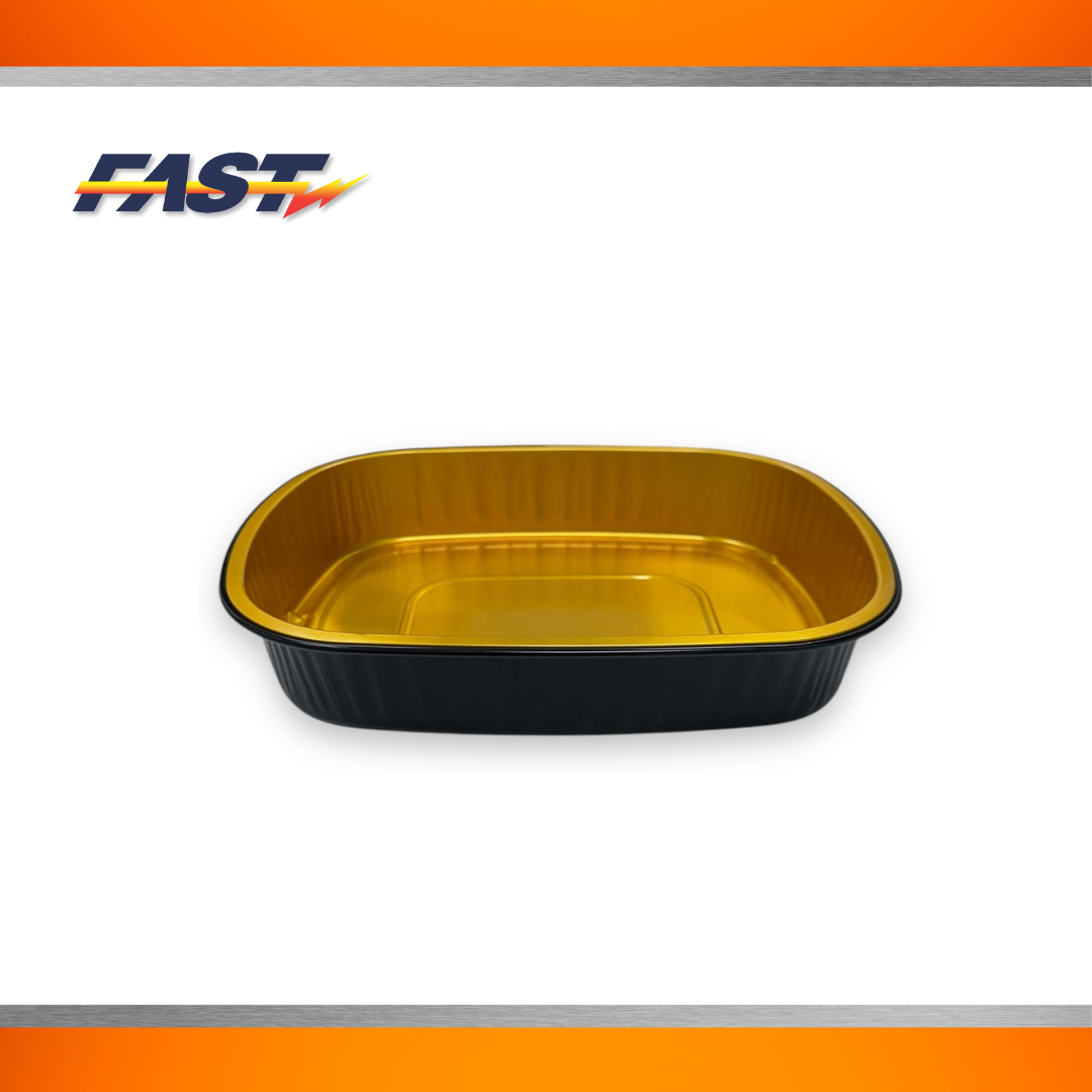 Black & Gold Aluminum Oval Container with Plastic Lid