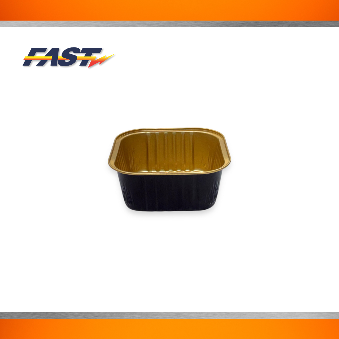 Black / Gold Aluminum Square Container with Plastic Lid 6oz.