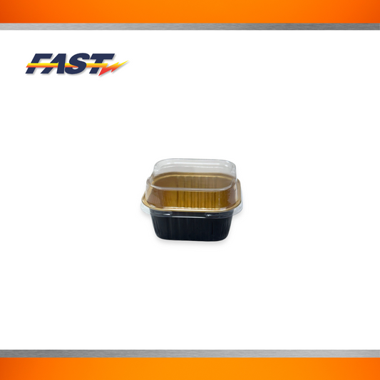 Black / Gold Aluminum Square Container with Plastic Lid 6oz.