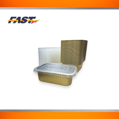 Gold Aluminum Rectangular Container with Plastic Lid 26oz.