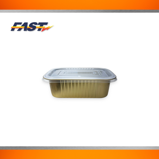 Gold Aluminum Rectangular Container with Plastic Lid 112oz.