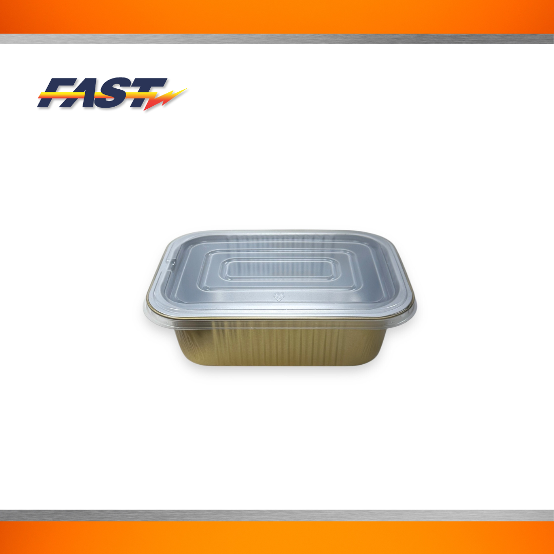 Gold Aluminum Rectangular Container  with Plastic Lid 32oz.