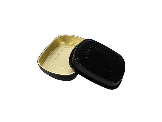 Black & Gold Aluminum Oval Container with Plastic Lid