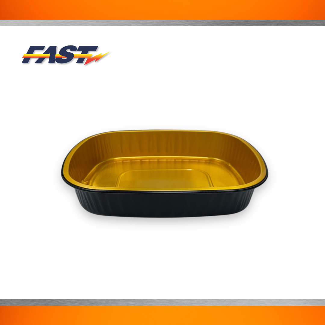 Black / Gold Aluminum Oval Container with Plastic Lid 53oz.