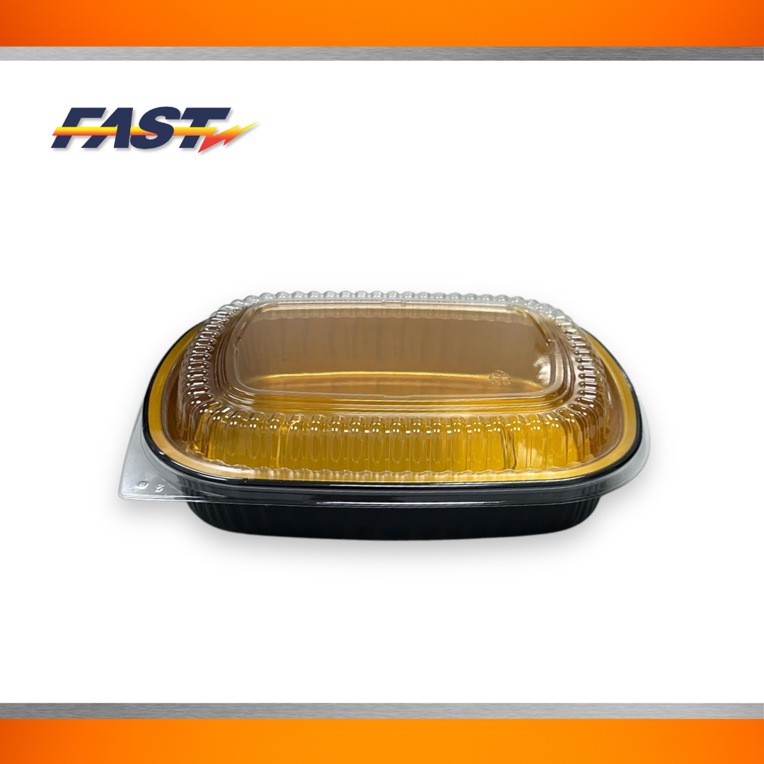 Black / Gold Aluminum Oval Container with Plastic Lid 53oz.