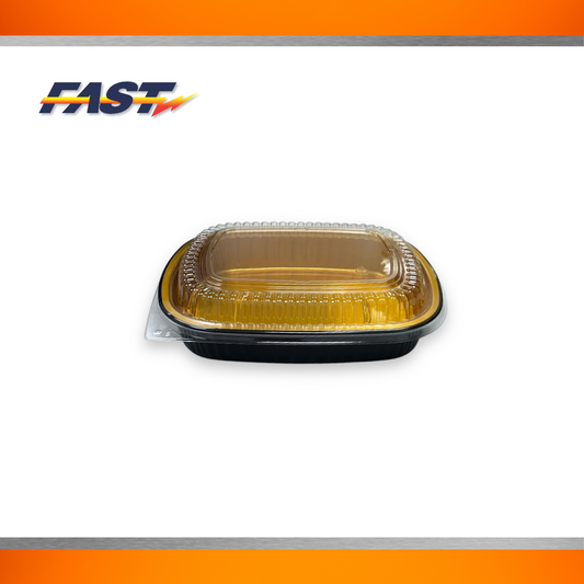 Black / Gold Aluminum Oval Container with Plastic Lid 26.5oz.