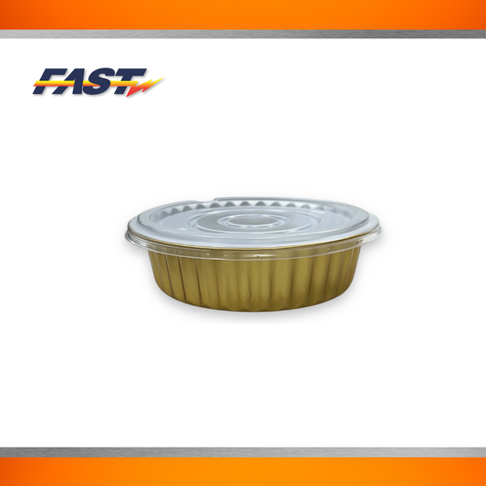 Gold Aluminum  Round Container with Plastic Lid 9"